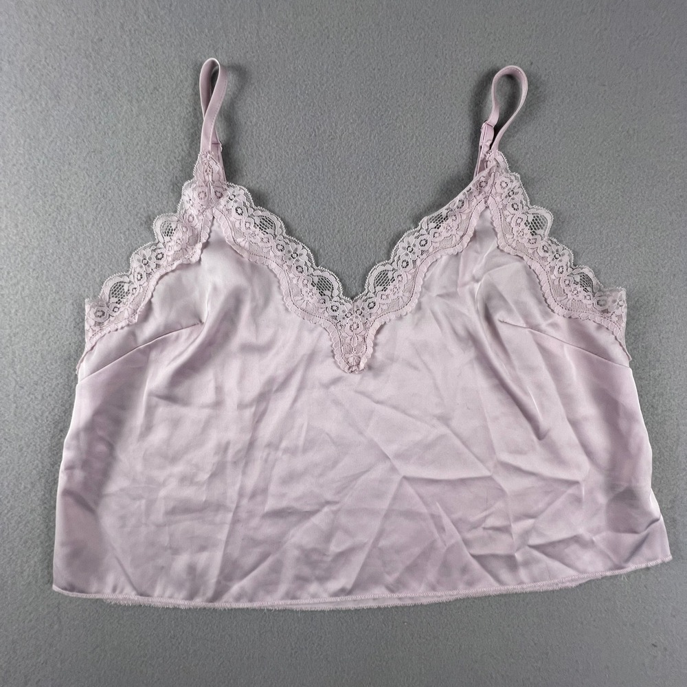 Satin Lace Camisole Women Medium Lavender Trim Sleepwear Loungewear Coquette
